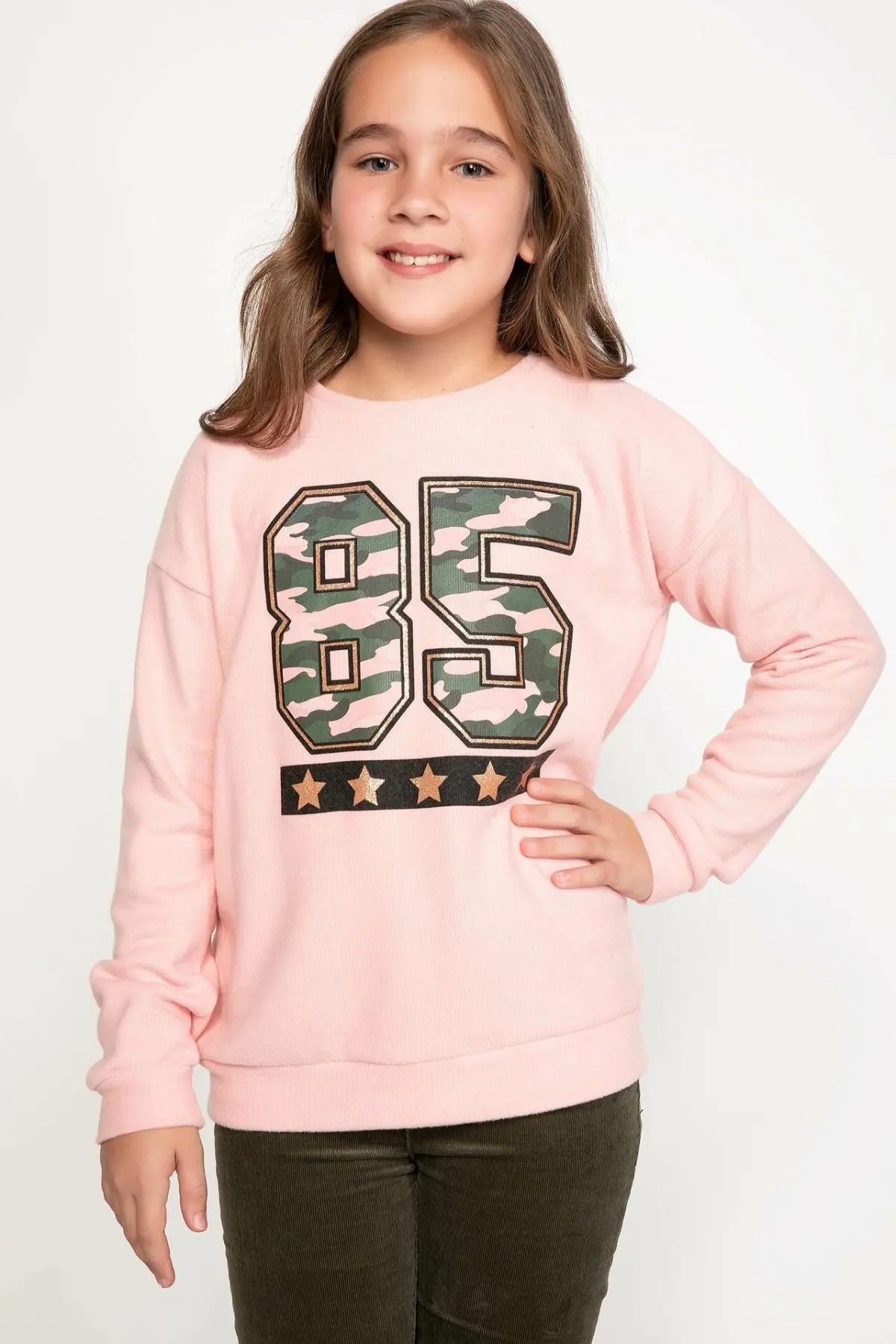 

DeFacto Fashion Girls O-neck Star Number Pattern Pullovers Casual Long Sleeves Pullovers Simple Autumn Girls New - K0824A618WN