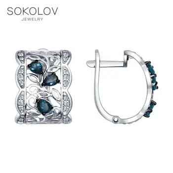 

SOKOLOV Silver drop earrings with stones with cubic zirconia and topaz, fashion jewelry, silver, 925, women's male, long earrings