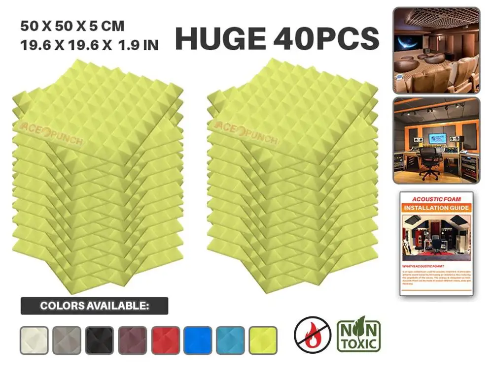 Yellow Arrowzoom 40 шт Упаковка 19," x 19,6" x 1," Пирамида плитка студия Звукопоглощающая Панель акустическая пена лечение AZ1034 - Цвет: Yellow