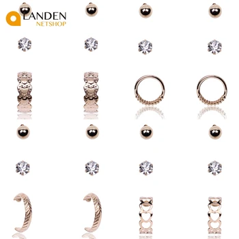 

3 par/set crystal earrings with golden color a fashion for women Piercing dependent middle ring LANDEN NETSHOP
