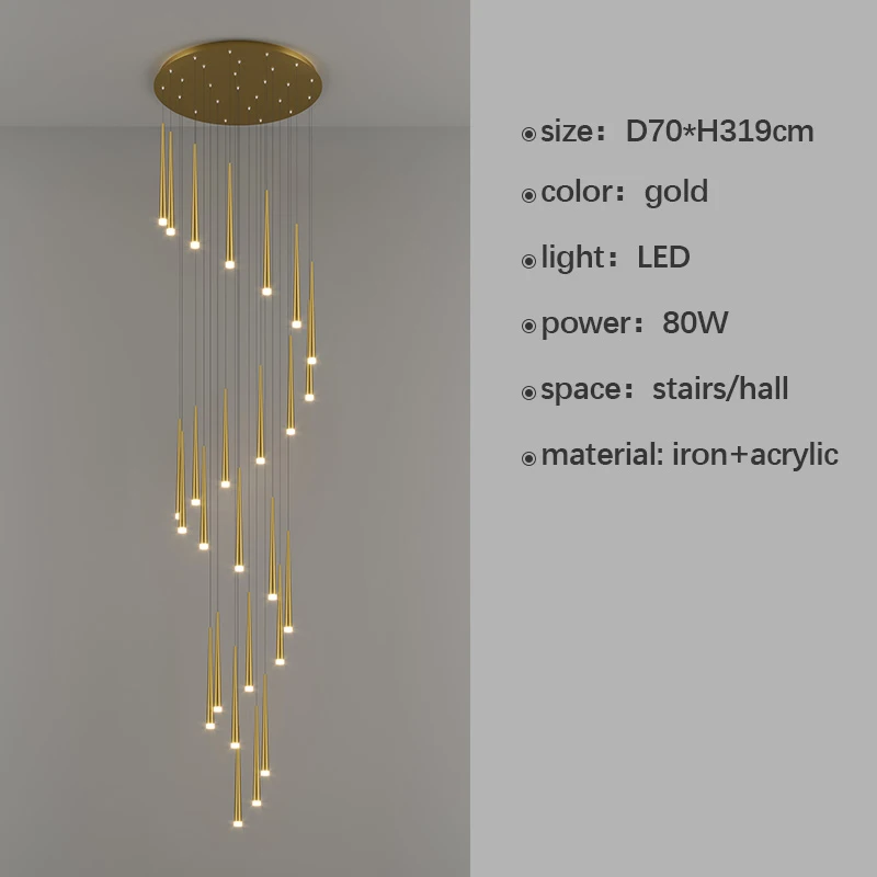 Nordic Led Chandelier For Living Room Hall Foyer Golden Modern Long Downlight Duplex High-rise Stairs Ring Rotating Pendant Lamp lowes chandeliers Chandeliers