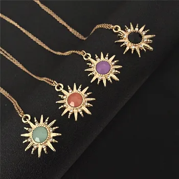 

New Design High Quality Necklace Colorful Acrylic Stone Sun Shape Pendant Necklace for Women Modern Female Jewelry