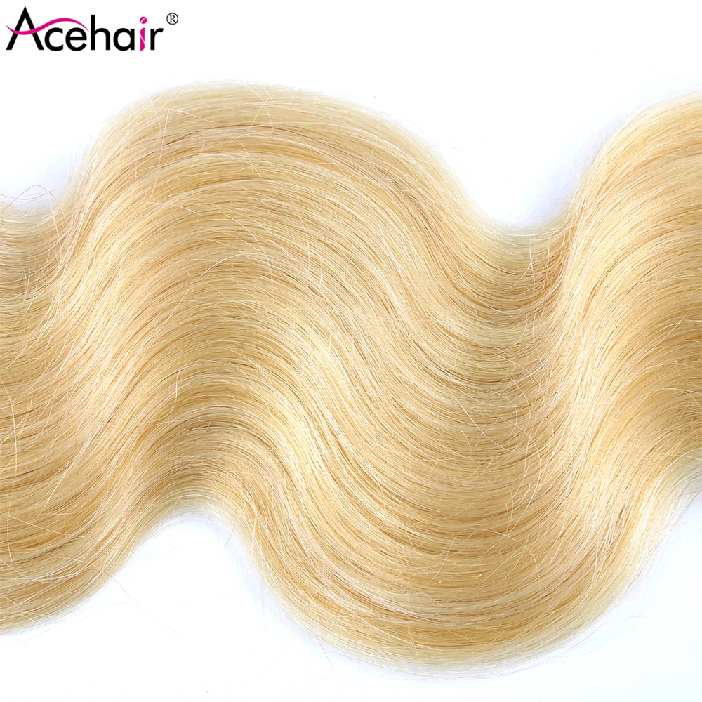 Acehair 613 медовый блонд 3 пряди с закрытием монгольские объемные волны 10-30 дюймов Remy человеческие вплетаемые волосы