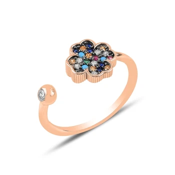 

Silver 925 Sterling Clover Mixed Color Zircon Cubic Zirconia Adjustable Tall Ring