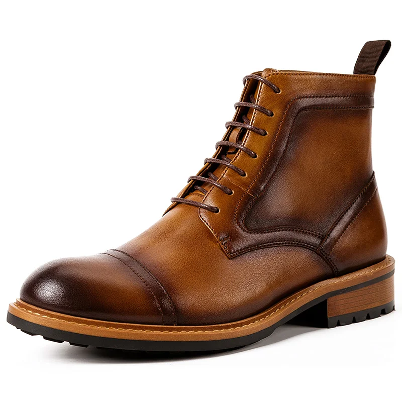 Botas Oxford con para hombre, botines hechos a mano, de lujo, color marrón, 2021| | -