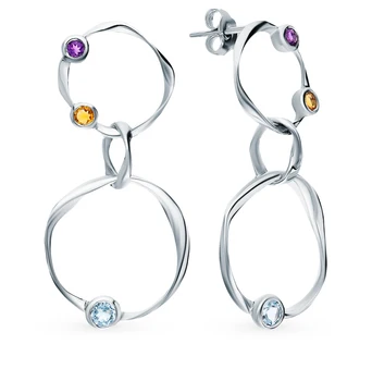 

Silver earrings with amethyst, topaz and citrine sunlight sample 925