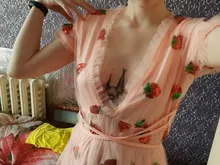 Isarse-vestido con fresas para mujer, ropa de fiesta francesa con bordado de lentejuelas, V profundo abombada en manga, dulce gasa de malla, 4XL, 5XL, 2021