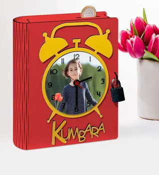 

Personalized Photo Wooden Clock Piggy Bank-Red