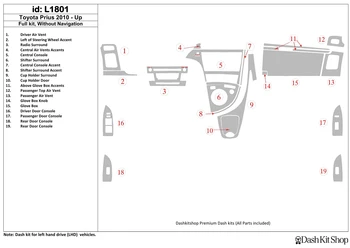 

Interior lining for Toyota Prius 2010-UP. Set L1801.