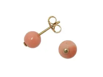 

Yellow gold earrings with a 7mm pink coral ball