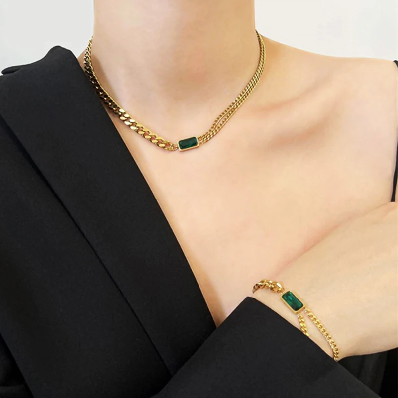 Rectangle Emerald Cuban Link Chain 