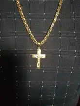Punk Necklaces Jewelry Byzantine Chain Cross Pendant Heavy-Crucifix Stainless-Steel Gold