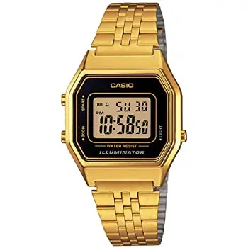 Casio collection LA-680WGA-1DF - Reloj digital retro para mujer y hombre, estampado medio, color dorado