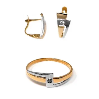 

Game gold two-tone 18k First Communion girl closing earrings Catalan ring center cubic zirconia