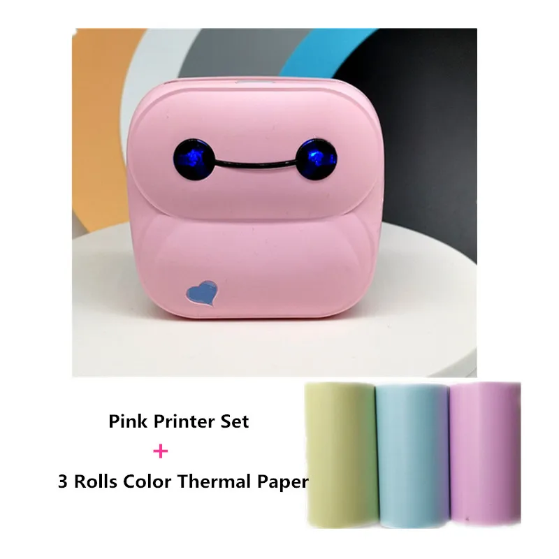 Pink Baypage thermal photo printer and 3 rolls color thermal paper