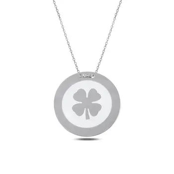 

Angemiel 925 Silver Laser Clover Round Plate Pendant-Rhodium Plated