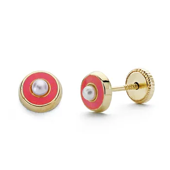 

Earrings 18k gold Pearl glazed pink 5mm. [AA0333]