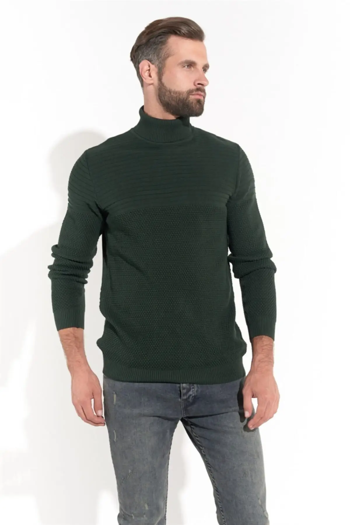 Men Sweater Emerald Green Turtleneck 