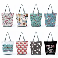 Cartoon Ladies Nurse Print Handbags Foldable High Capacity Women Shoulder Bags Eco Reusable Shopping Bags Travel Beach Tote Bags 1