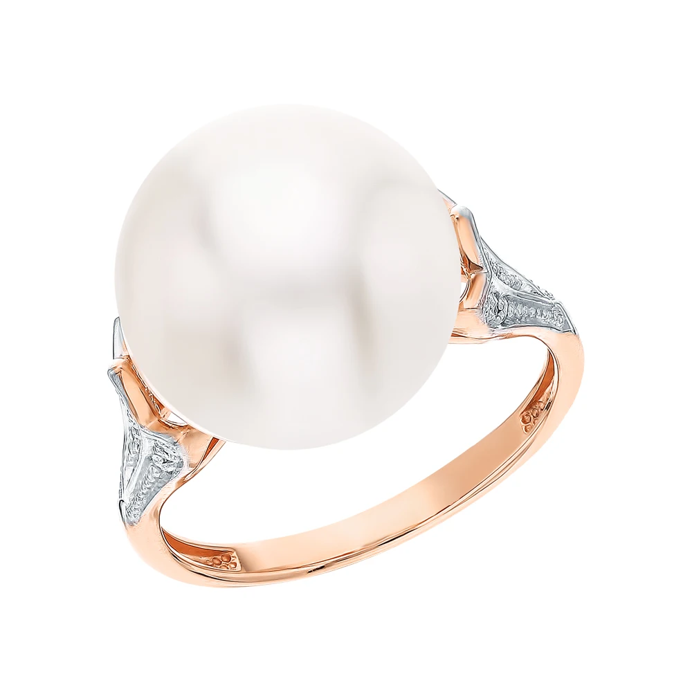 Gold ring with cubic zirconia and pearls cultured sunlight sample 585 |