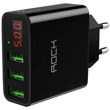 Зарядное устройство с дисплеем Rock T14 Travel Charger with Display 3USB, 3A(Черный