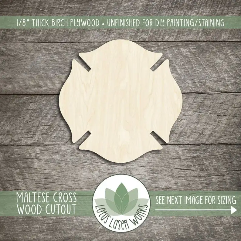 

Maltese Cross Wood Cutout, Wooden Maltese Cross Firefighter Crest, Wood Firefighter Cross