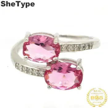

15x12mm Elegant 2.4g Created Pink Tourmaline Natural CZ Gift For Girls 925 Solid Sterling Silver Rings