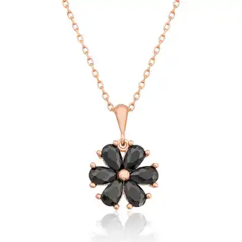 

925 sterling Silver Black Flower Lady Necklace