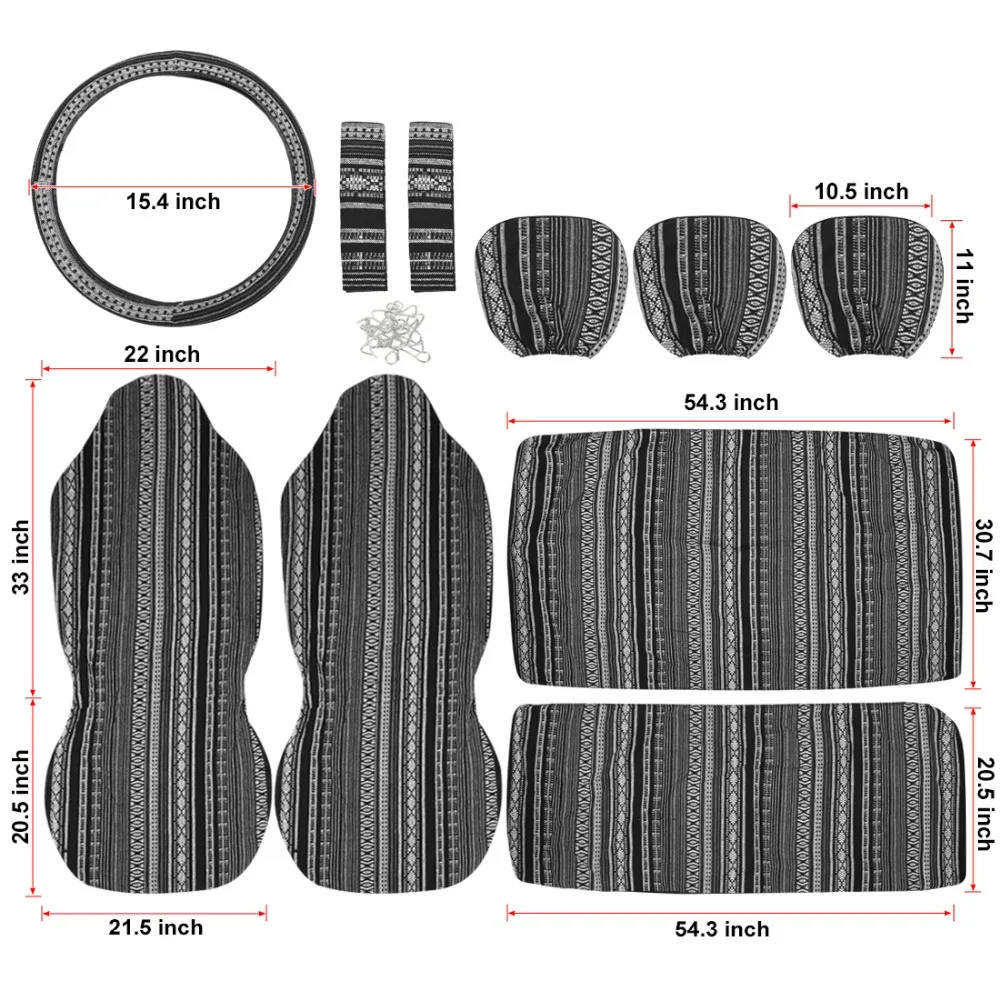 Uxcell, 10 шт., полосатые разноцветные чехлы для сидений, Baja, седло, одеяло, переплетение, ковш, чехлы для сидений для автомобилей и фургонов с крышкой на руль