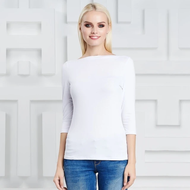 Camiseta blanca con cuello y manga para mujer, 3/4 _ - AliExpress Mobile