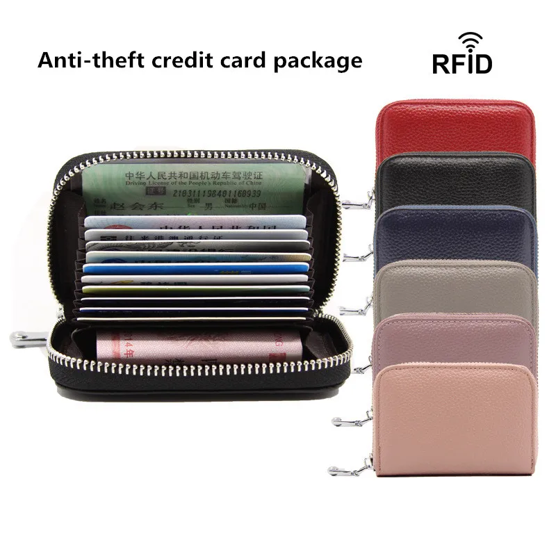 

2020 New Genuine Leather Card Bag RFID Blocking Credit Card Holder Men Business Card Wallet Women Change Organizer Zipper Purse