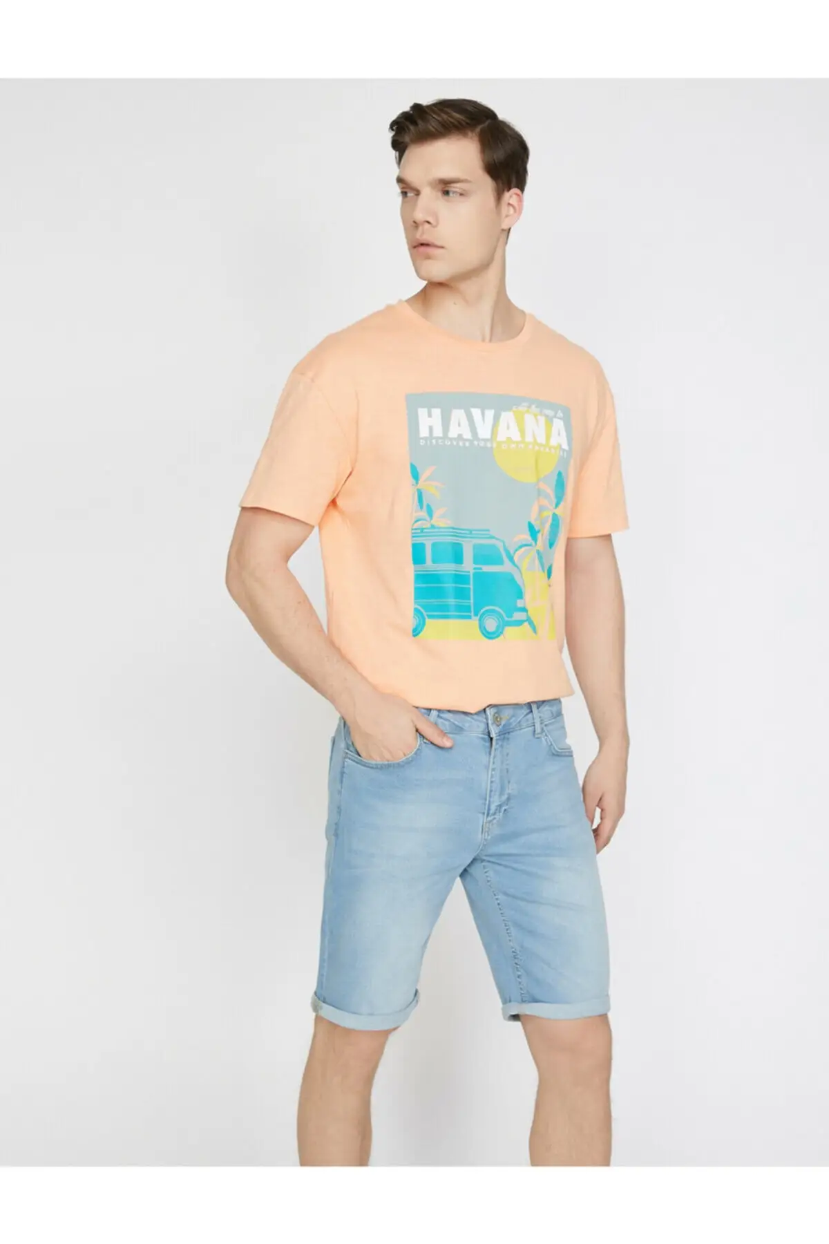 Мужская оранжевая футболка с коротким рукавом Koton|Футболки| |