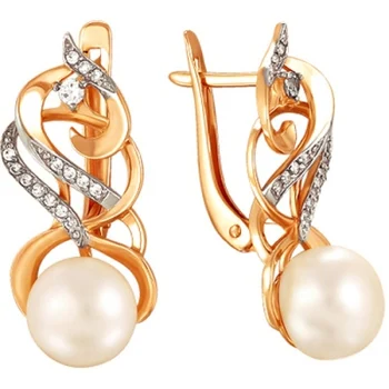 

Примаэксклюзив earrings with pearls and cubic zirconia in red gold