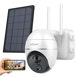Iegeek – caméra de Surveillance extérieure WiFi, avec batterie 9000mAh, détection de mouvement et rotation à 360 °, Vision nocturne 