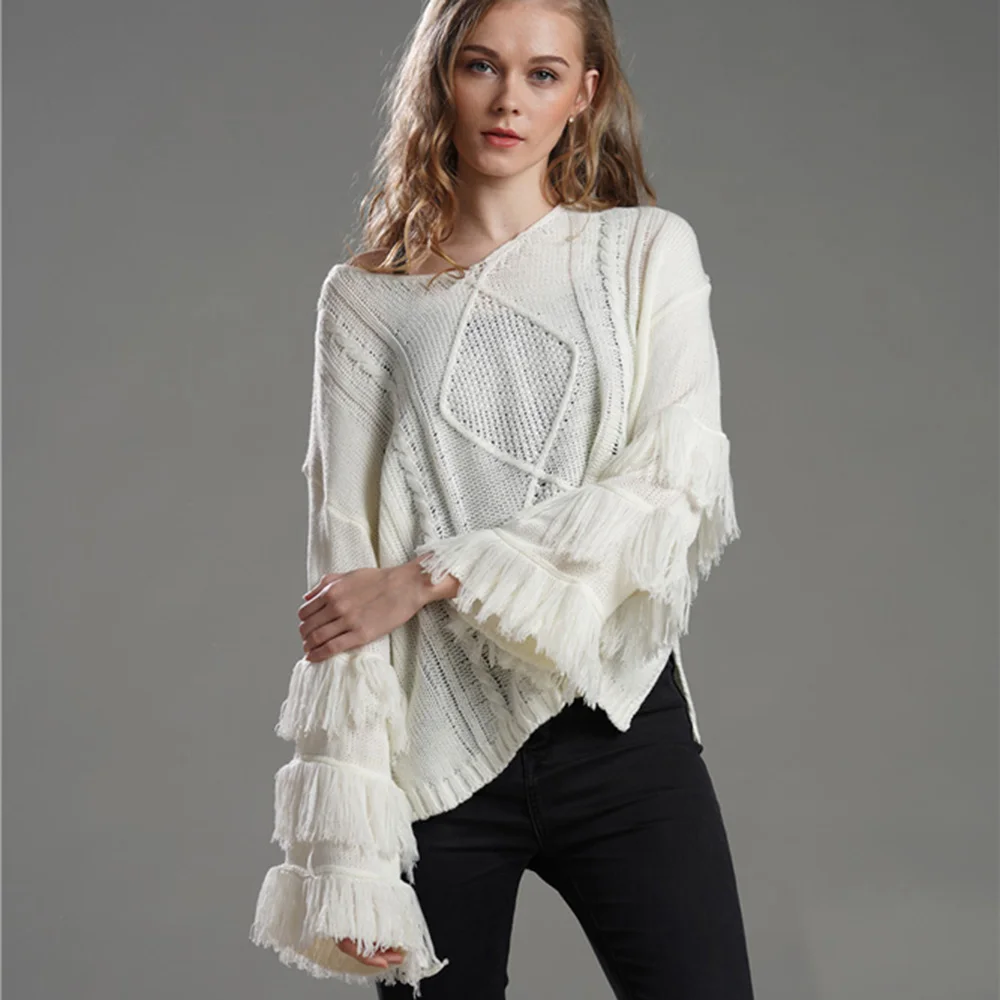 

Pullovers Tassel Woman Sweater 2020 Winter Fall New O-Neck Clothes Office Lady Knitting Tops Femme Elegant Solid Sweaters
