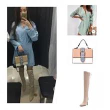 Mini Dress Short V-Neck A-Line Long-Sleeve Office Casual-Button Sexy Elegant Women Solid