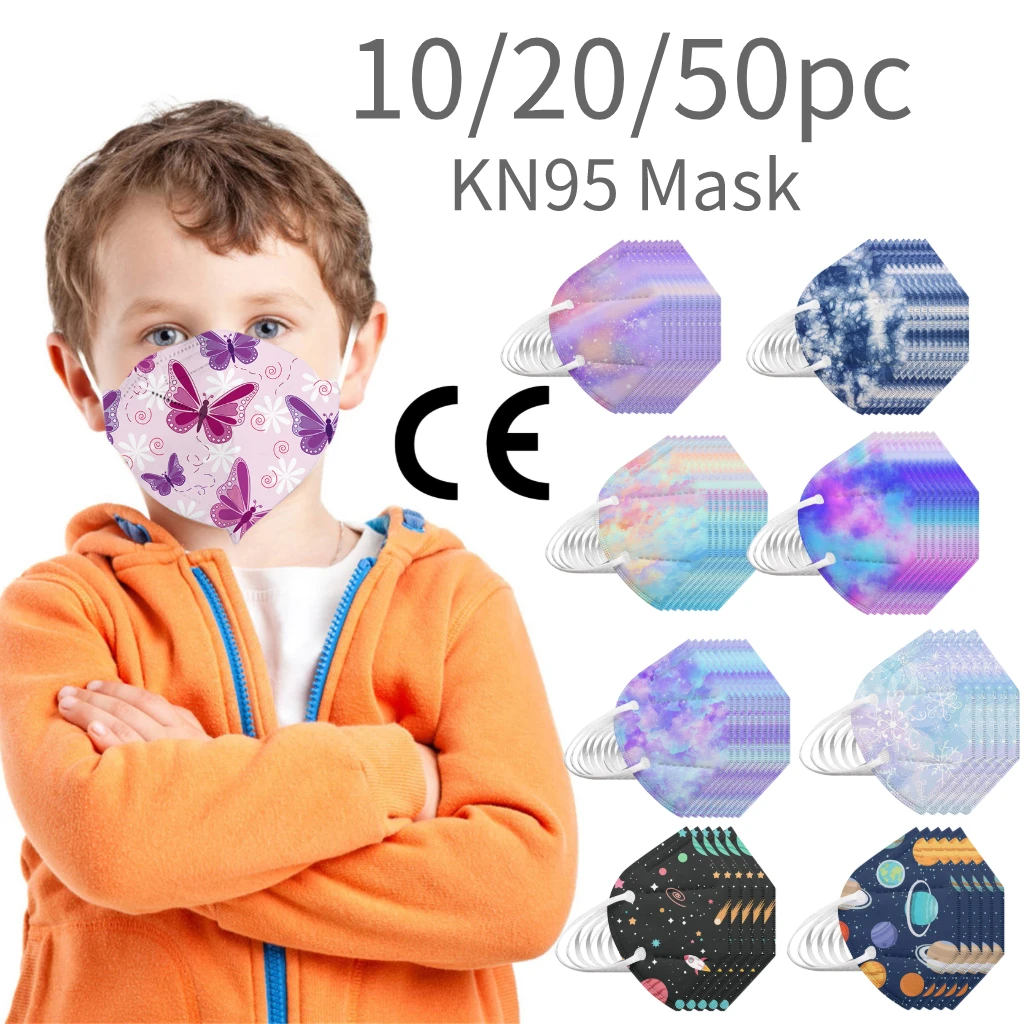 Mascarillas fpp2 para niños, máscara kn95 con diseño 3D, estampado de mariposa, para protección, 50 unidades
