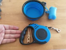 Retractable Dog Leash Dog Waste Bag Dispenser and Bags + Dog Bowl Heavy Duty Walking