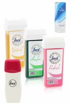 

Pearl yellow, pink, green cartridge roll on depilatory 3 PCs + roll on depilatory heating machine + feather reducing spray, filling waxing, depilation