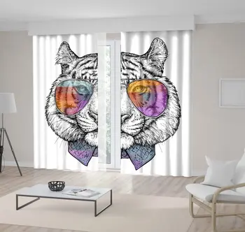 

Curtain in Tiger Sunglasses and Shirt Portrait Cool Stylish Animal Wildlife Fashion Cartoon Printed Purple Yellow Black White