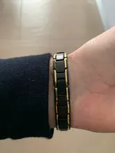 FINE4U B068-Pulseras de salud y brazaletes de acero inoxidable 316L para hombre, pulsera magnética saludable, joyas para cuidado de la salud, color negro