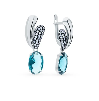 

Silver earrings with cubic zirconia and quartz synthetic sunlight sample 925