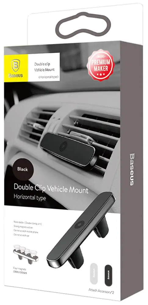 Магнитный держатель на 2 смартфона Baseus Double clip Mount Horizont. type (SUHS DP01) black|Универсальный