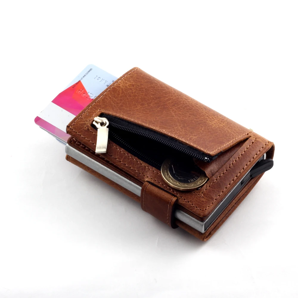 Smart Wallet Business Card Holder Real Cow Leather Handmade Smart Automatic Card Holder Men Gift