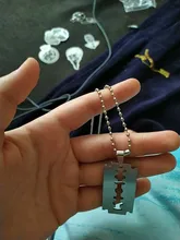 Dongsheng de plata de moda de acero inoxidable de Color hojas de afeitar collares pendientes hombres joyería de acero afeitadora de hombre forma collar-30