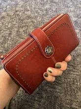 Long Wallet Purses Brown Rfid Black More-Function Large-Capacity Genuine-Leather Women