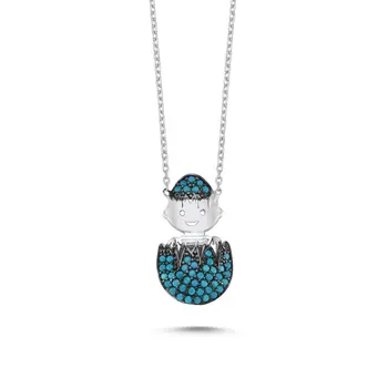 

Angemiel 925 Silver Turquoise Zircon Gemstone Egg & Baby Necklace-Rhodium Plated