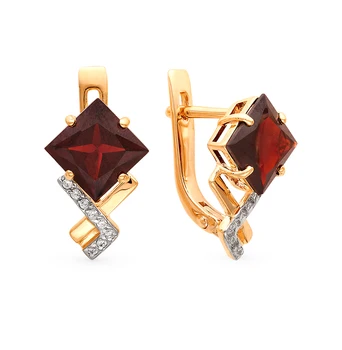 

Gold earrings with cubic zirconia and Garnet sunlight sample 585