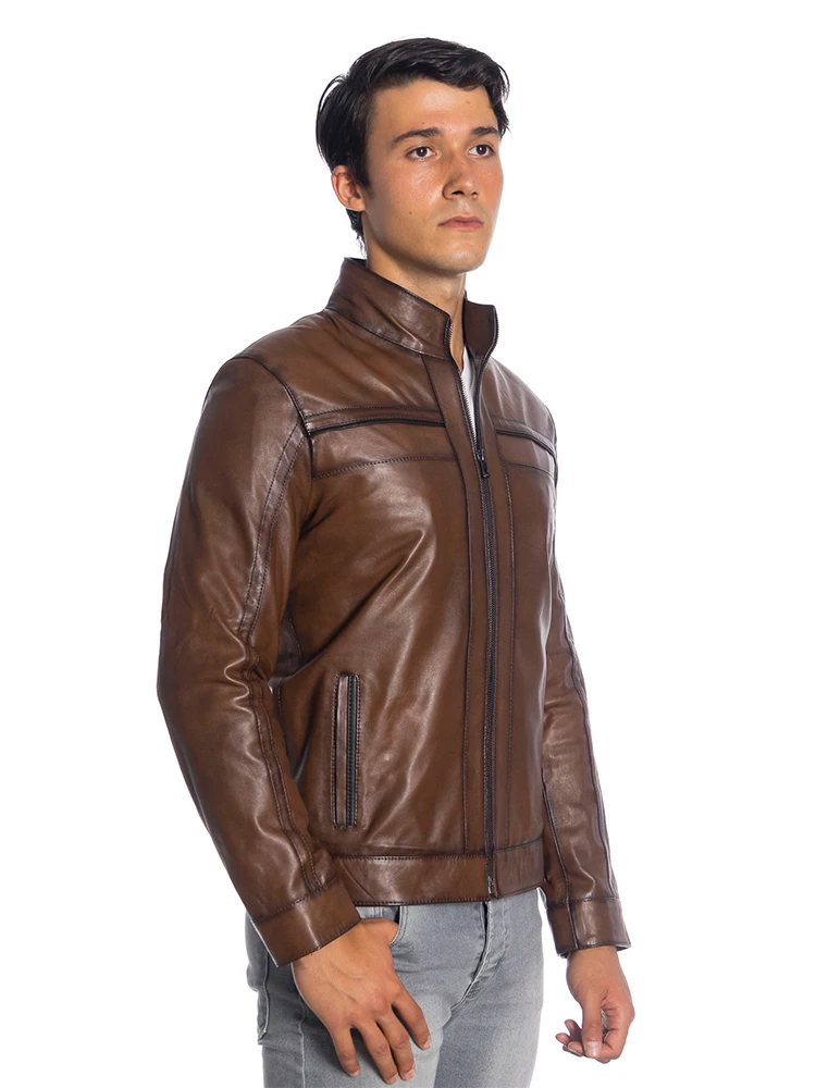 

Genuine Soft Lambskin Leather Jacket Handmade Man Brown Jacket Biker Motorcycle Style Jacket Bomber Real Fur Coat Custom Produc