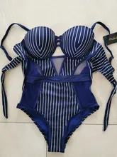 Mesh Swimwear Monokini Bathing-Suit Andzhelika Bodysuits Sexy New Beach Summer Stripe